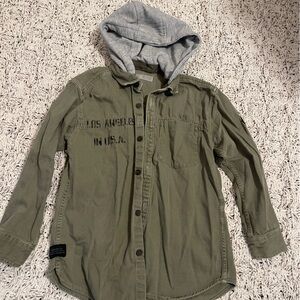 Zara Olive Green Jean Jacket with Gray Hood